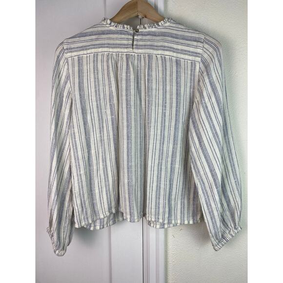 World Market Women's Size S Cream Blue Striped Floral Embroidered Peasant Top - Picture 3 of 7